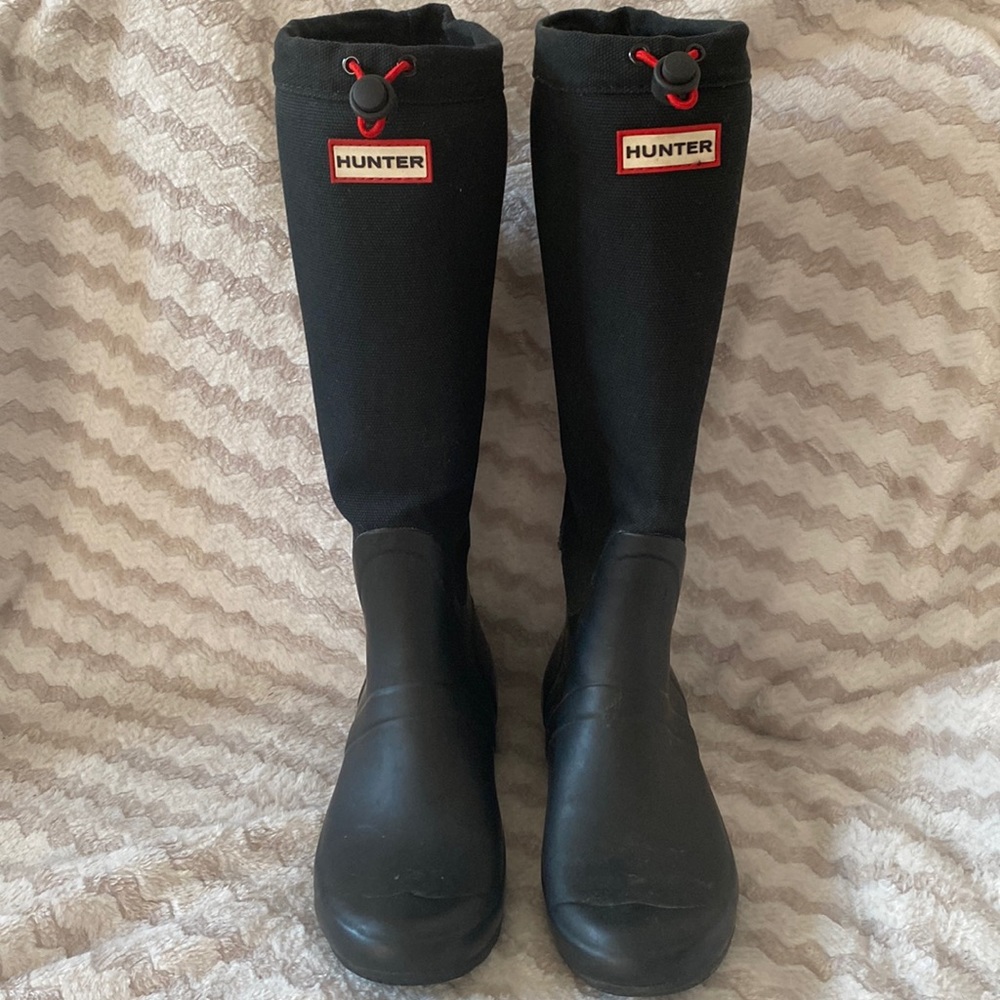 Hunter Canvas and Rubber Black Rain Boots Size 8